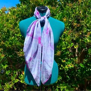 Tie Dye Scarf Blue Purple Square Shawl Wrap Sarong Pareo Swim Coverup